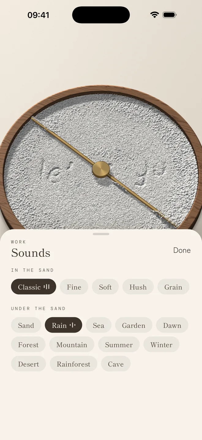 Choosing a soundscape: rain, sea, garden, dawn, forest and more